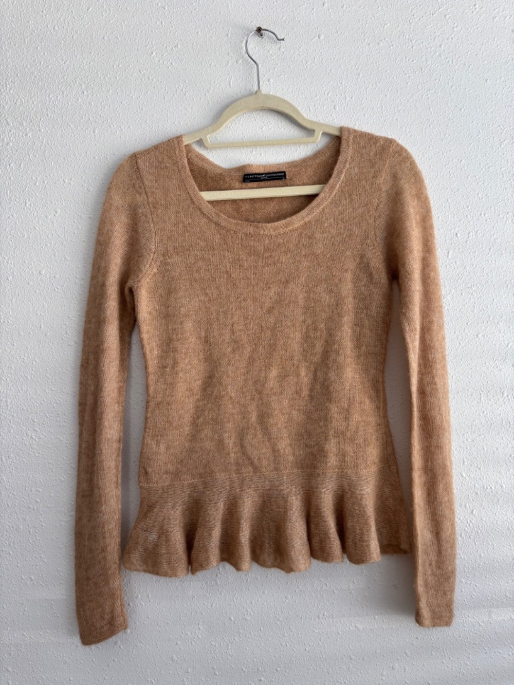 Peruvian Connection Tan Fine Knit Alpaca Blend Peplum Sweater